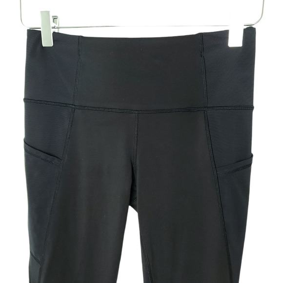 Ivivva Girls Crop Leggings 14 Black Mesh Inserts Security Pocket Active - Picture 6 of 9